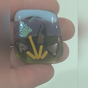 Hand Crafted artisan made fused glass landscape magnet. Stocking Stuffer
